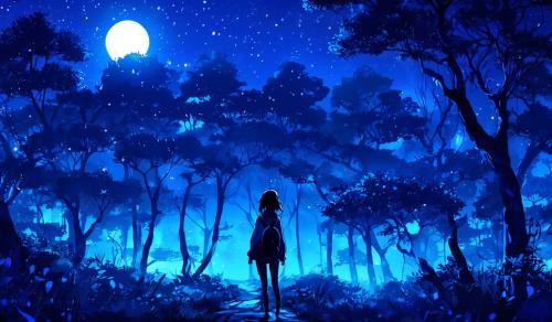 I need a image name as ATISHYA JAIN in glow blue colour and background is night time in forest.