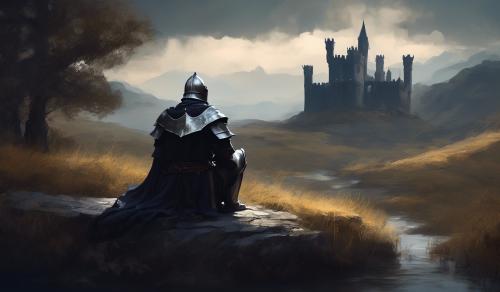 Sad knight sitting alone