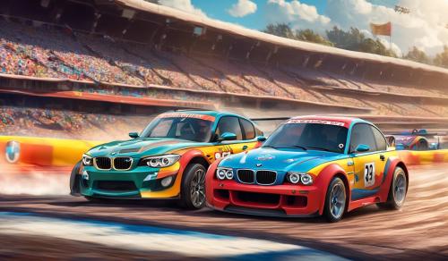 bmw car in track with the theme of  Disney pixars cars movie