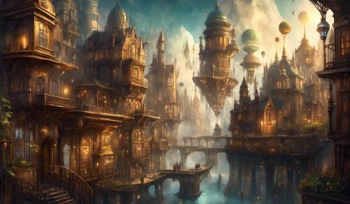 Old steampunk style cities and world