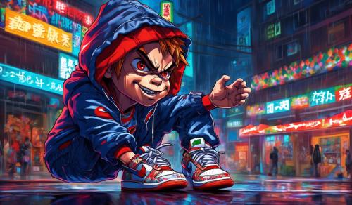 Chucky wearing nike dunks in the hood