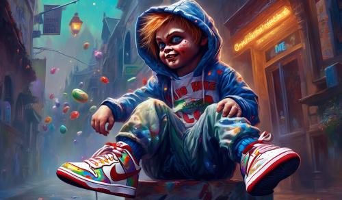 Chucky wearing nike dunk in the hood selling drugs