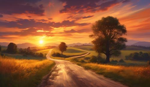 country road at sunset