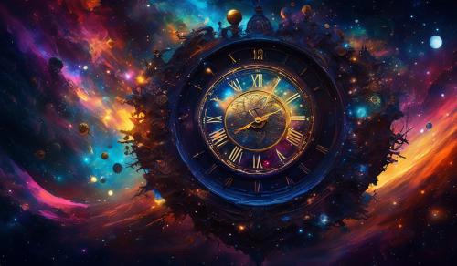 colorful but dark, clock, universe