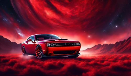 Dodge challenger in red color in the heavens