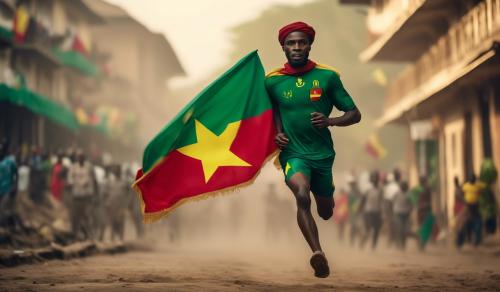 i man with a Cameroon flag running