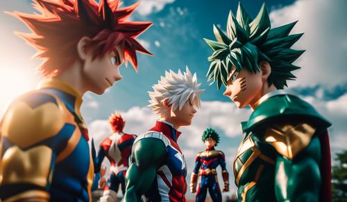  4k Realistic  HD landscape of Shoto Todoroki, Izuku Midoriya, All Might and Katsuki Bakugo