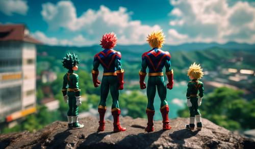  4k Realistic  HD landscape of Shoto Todoroki, Izuku Midoriya, All Might and Katsuki Bakugo