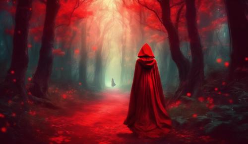 Little red riding hood in a distant forest