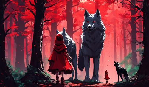 Isekai little red riding hood and one wolf in a distant forest