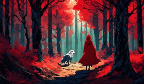 Isekai little red riding hood and one wolf in a distant forest