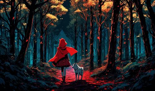 Isekai little red riding hood and the big bad wolf in a distant dark forest