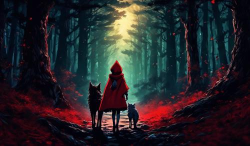 Isekai little red riding hood and the big bad wolf in a distant dark forest