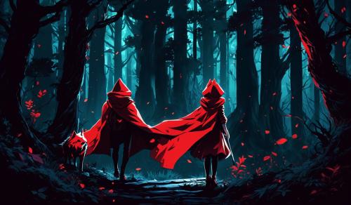 Isekai little red riding hood and the big bad wolf in a distant dark forest