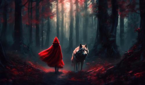 Isekai little red riding hood and the big bad wolf in a distant dark forest