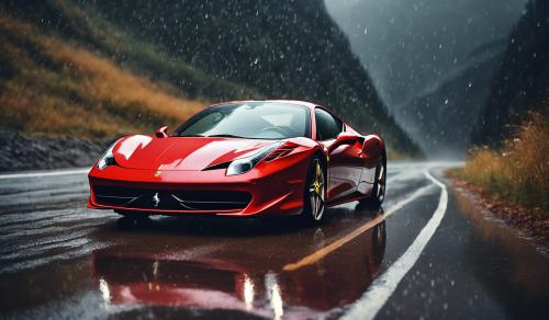 Ferrari 458 in the MountainsRaining