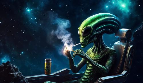 Alien in space smoking