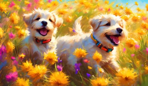 Happy puppy dog on a bright, vibrant, sunny, beautiful, colorful, blissful, elegant, glorious, fine day... Hay hay hay! :)