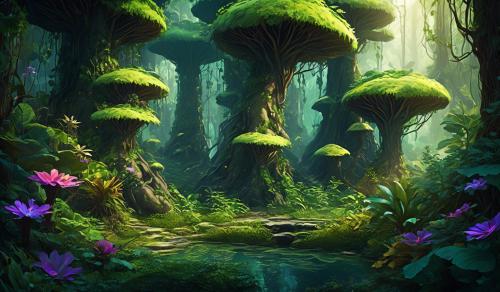 fairy core forest with exotic plants