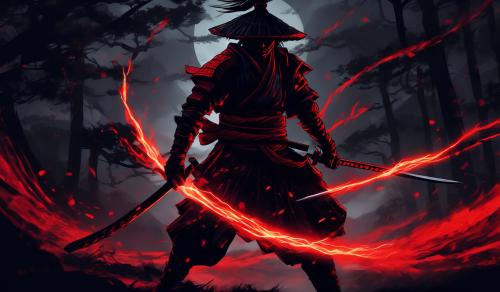 Shadow Samurai With Red Lightning behind him