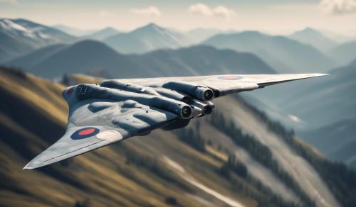 Avro vulcan mid flight over mountain rangeDaytime