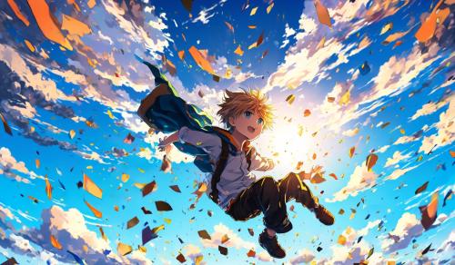 Anime boy falling from sky