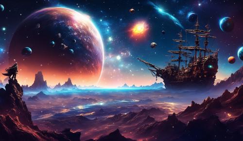 Space pirate planet with galaxy in the sky