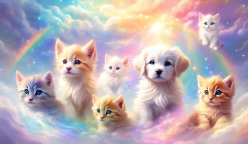 puppy, kittens, rainbow