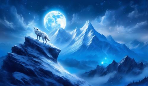 White wolf                     blue moon.                        mountain