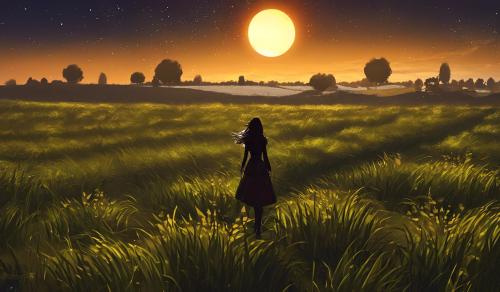 girl, eclipse, field, 