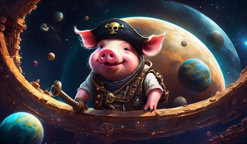 Pirate pig in space planet