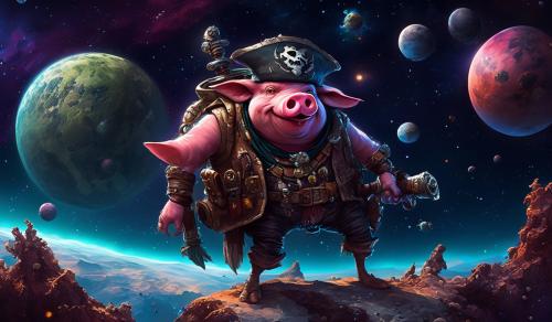 Bad pig pirate in space planet