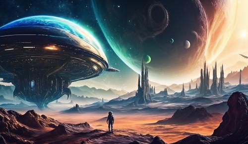 Alien in spaceship and space world beautiful view 