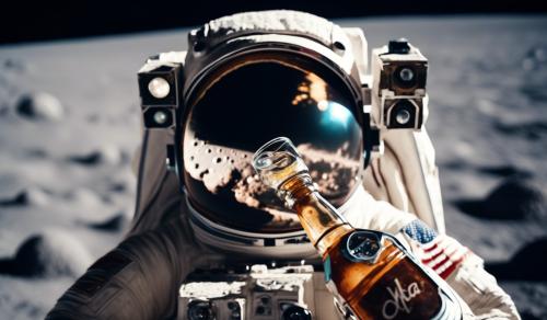 a Astronaut drinking a nuka cola Quantum on the moon