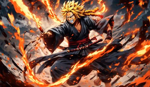 Rengoku from demon slayer fighting akuza