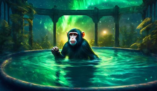 monkey swimming in a pool wich is the northan lights