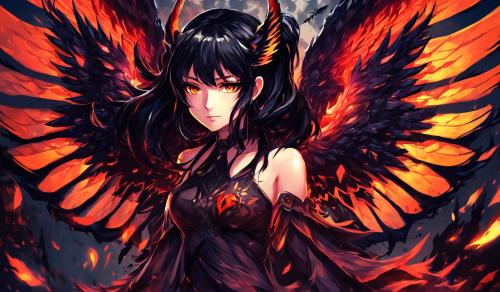 demon girl with black hair and wings