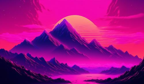 Pink sunset over a mountain 