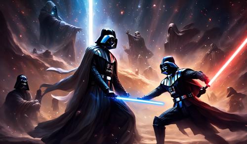 Jedi knight fighting darth vader