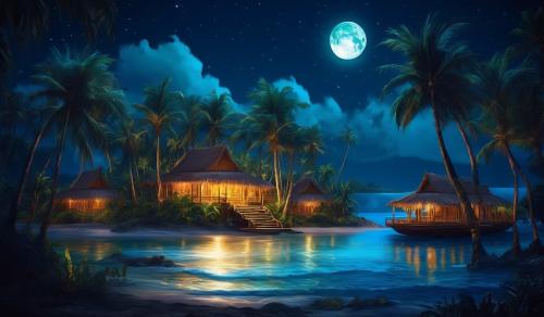 big bright moon in Polynesian design