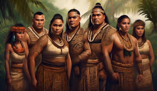 samoan, maori male and female in traditional clothing