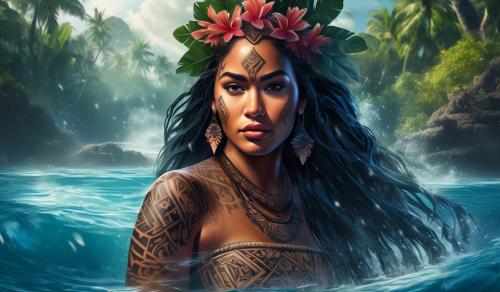 Polynesian Princess with samoan tattoo design in water