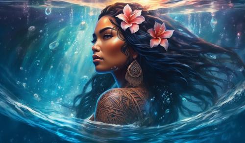 Polynesian Princess with samoan tattoo design in water