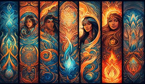 polynesian tattoo of the elements - wind, water, earth, fire, love