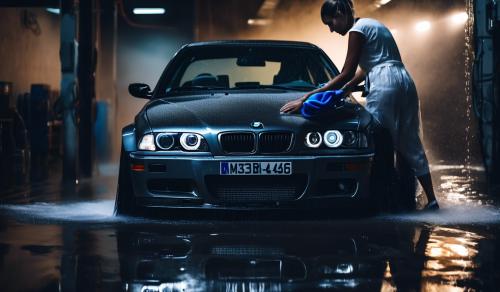 A bmw m3 e46 being washed by a model 