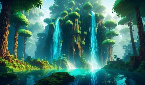 Forest with water fall in minecraft