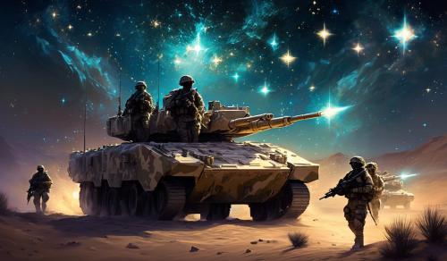 Soldiers, desert, night, night vision, infantry vehicle, camo, stars in sky, military