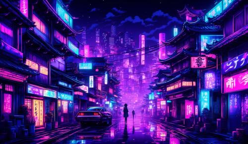 Dark japan night purple neon lights