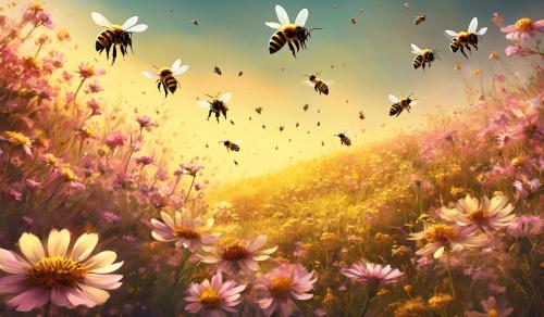 Bees in a flower feild