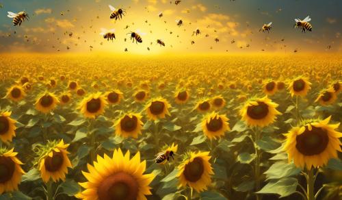 Bees in a sunflower field 